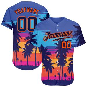 Meilleures ventes Vêtements d'équipe personnalisés Royal Navy-Orange 3D Pattern Design Palm Trees Authentique Respirant Baseball Jersey Sets - Product Image 1