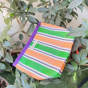 Nylon <b>Recycled</b> Eco-Friendly Reusable Zipper Cosmetic Toiletry Pouches Custom Striped Travel Beach <b>Tote</b> <b>Bag</b> Logo Label - Product Image 1