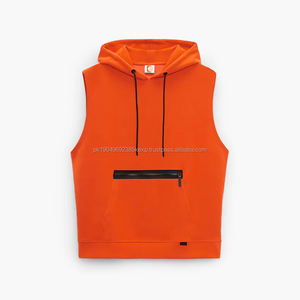 Sudadera Personalizada para Hombre, Deportiva, con Bolsillo con Cremallera, Sudadera sin Mangas de Color Naranja Brillante, de Alta Calidad - Product Image 5