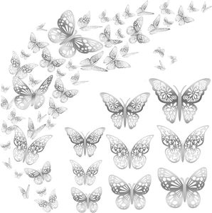 Papillon 3D Décoration Argent 3D Miroir Mur <span class=keywords><strong>Tatouage</strong></span> Papillons DIY Creux Papillon Autocollants Chambre d'Enfant Décoration de Fête - Product Image 1
