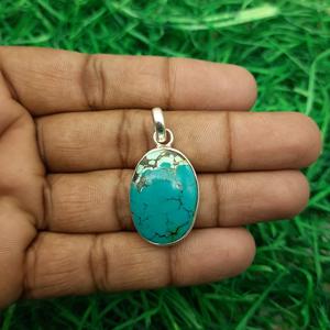 Collier pendentif Firoza tibétain naturel en argent sterling 925 gros pendentif Firoza tibétain fait à la main bijoux en argent sterling - Product Image 1