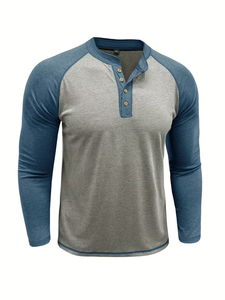 Men's Long Sleeve <b>Henley</b> <b>Shirt</b> Raglan Sleeve Crew Neck Color Block Regular Fit Suitable for Spring/Fall Bangladesh manufactures - Product Image 5