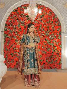 <b>Teal</b> Green Chinon Silk Plazzo <b>Suit</b> With Dupatta Chinon Silk Sequence & Zari & Thread Embroidery Work Top & Palazzo With Dupatta - Product Image 3