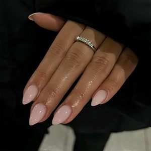 Faux ongles à presser <span class=keywords><strong>rose</strong></span> poudré courts amande 30 pièces à coller épais ajustement naturel acrylique réutilisables qualité salon vente en gros - Product Image 1