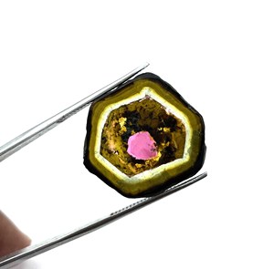 Rebanada de piedras preciosas Turmalina sandía Natural 21,50*23,50 MM 13 CT IGI certificado para la fabricación de joyas - Product Image 1
