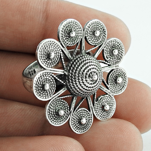 Sólido 925 plata esterlina oxidada aspecto antiguo forma de flor anillo grande joyería hecha a mano venta al por mayor precio de fábrica proveedores a granel - Product Image 3