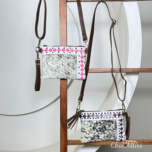 Sac à bandoulière portable pour femme, style simple, en cuir véritable de vache, à motif à carreaux, avec fermeture éclair, petit sac à main, vente en gros - Product Image 1