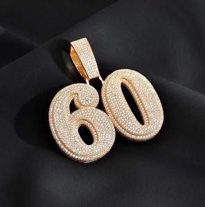 Hiphop Moissanite Pendentif En Argent Sterling 925 Plaqué Or 18K VVS Moissanite Numéro Lettre Nom Personnalisé Glacé Pendentif - Product Image 4