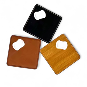 Posavasos Promocionales Personalizados de Cuero Clásico Cuadrado de Primera Calidad con Diseño Francés, con/sin Abridor de Botellas, Grabado - Product Image 2