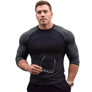 Men's Slim Fit O-Neck Raglan Sleeve <b>T</b>-<b>Shirt</b> Solid Color Quick Dry Sporty Style Knitted Polyester <b>Long</b> Sleeve <b>Black</b> - Product Image 6