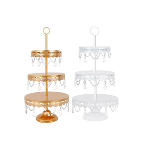 Support de gâteau blanc métallique à 3 niveaux au design moderne pour la décoration d'anniversaire et de fête forme personnalisée taille normale pour les acheteurs - Product Image 2