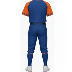 Uniforme de baseball de haute qualité bleu royal et orange, jersey uni avec bordure rayée et ensemble de pantalon de sport - Product Image 3