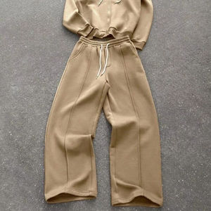 Ensemble sweat à capuche doublé polaire et pantalon de survêtement à jambes larges, vêtements décontractés et confortables - Product Image 1