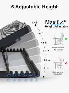 แผ่นรองระบายความร้อนสำหรับแล็ปท็อปแบบใหม่, พัดลมระบายความร้อนแล็ปท็อปพร้อมพัดลมเงียบ 5 ตัว สำหรับคอมพิวเตอร์พีซีโน้ตบุ๊กขนาด 12"-17", พัดลมสำหรับแล็ปท็อปเล่นเกม, ปรับความสูงได้ - Product Image 4
