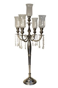 Grand candélabre en cristal argenté avec structure à cinq bras et finition polie de qualité supérieure pour un style de décoration intérieure élégant - Product Image 6