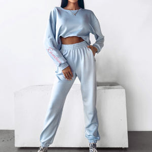 Luxury Fashion <b>Embroidery</b> Ladies Tracksuits <b>Set</b> Custom Contrast Color Heavyweight Cotton Hoodies and Joggers <b>Set</b> for Women - Product Image 2