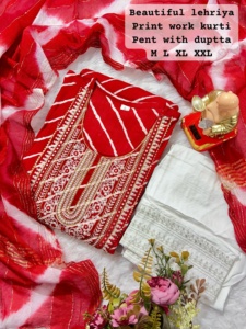 Traje de diseñador de lujo Alto en demanda Rayón pesado/Kurti de algodón y bordado de pantalón Trabajo con Dupatta Hermoso color para la venta - Product Image 5