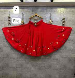 Traditional <b>Red</b> Multi Color Cotton Multi Concept Chaniya Choli Heavy Duftta Pallu Work Moisture Wicking for Women Casual Wear - Product Image 1