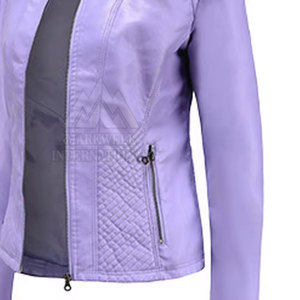Customized Wholesale Fashion Women Solid Color Leather Jacket Custom Design Genuine Leather Fashion Jacket - Product Image 4