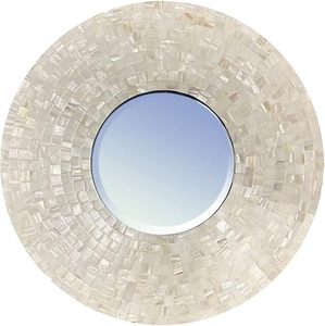Miroir en bois avec cadre en nacre géométrique de 18x18 pouces pour la maison, le salon, le lit, le bain et la décoration murale de Noël. - Product Image 1