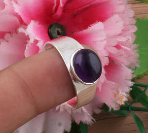 Bague de réglage de lunette en améthyste naturelle en argent sterling 925 faite à la main ovale violet pierre gemme classique mariage unisexe cristal de guérison - Product Image 5