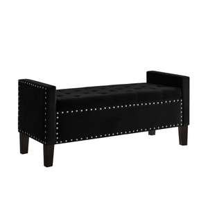 Banc de rangement <span class=keywords><strong>capitonné</strong></span> en <span class=keywords><strong>velours</strong></span> noir de 48 pouces avec garniture cloutée, banc de lit rembourré avec accoudoirs pour entrée, chambre et salon - Product Image 4