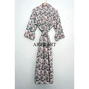 Hand Block Printed Cotton Kimono Rajasthan Printed Bathrobe in Pure Cotton Handmade Cotton Night <b>Dress</b> <b>for</b> <b>Women</b> - Product Image 6