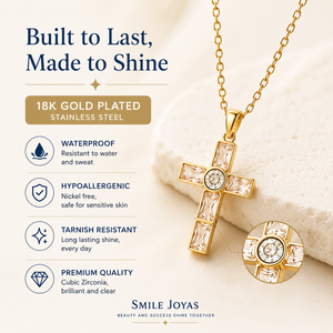 สร้อยคอไม้กางเขนคริสเตียน SmileJoyas Eternal Light รุ่น E295-190-033B ชุบทองประดับเพชรซิร์คอน วัสดุสแตนเลสสตีล ของขวัญสำหรับทุกเพศ - Product Image 4