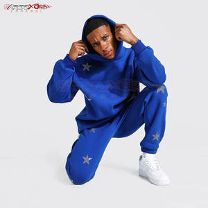 Ropa de calle con estilo para hombre, chándal de invierno a la moda con chaqueta con capucha y cremallera, pantalones a juego con detalles de diamantes de imitación - Product Image 5