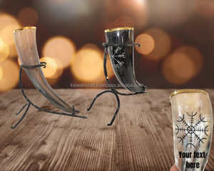 Moderne Tendance Designer Géométrique À La Main Viking Boire Naturel Corne De Bœuf Tankard Tasse Tasse pour Ale Bière Vin Médiéval 12 Pouces - Product Image 3