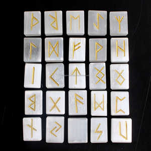 Best 25-Piece White Selenite <b>Crystal</b> <b>Set</b> Engraved Tumbled Runes for Feng Shui Healing and Runes <b>Sets</b> - Product Image 2