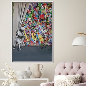Impression sur toile d'art urbain - Graffiti mural Banksy Boy, TOILE ENCADRÉE BLANCHE - Product Image 1