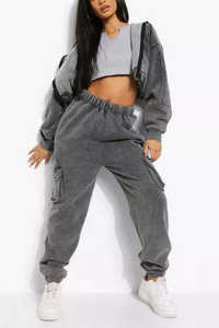 Custom 2025 mujeres Vintage Streetwear chándales apenado bordado parche ácido lavado Zip up Sudadera con capucha pantalones de chándal personalizables - Product Image 3