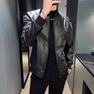 เสื้อโค้ทหนัง PU สำหรับนักขี่จักรยานสีดำสำหรับผู้ชายแฟชั่นเกาหลีใหม่2024ฤดูใบไม้ร่วงเสื้อแจ็คเก็ตหนัง PU เทรนด์ลำลองพอดีตัวเสื้อผ้าเบสบอลแบบบางเฉียบ - Product Image 5