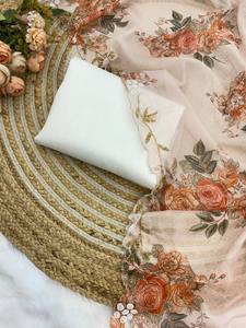 Colección de Sari de diseño floral colorido con estampado digital y trabajo manual en telas de seda Teby para mujer, ropa de boda - Product Image 3