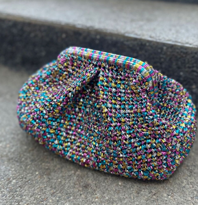 Bolso de mano de ganchillo de rafia metálica de lujo, bolso de fiesta, regalo hecho a mano para su bolso de rafia de ganchillo tejido a mano - Product Image 3