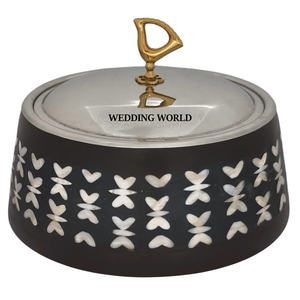 Hotpot decorativo de lujo, cazuela de diseñador hecha a mano de alta calidad, calentador de alimentos de Metal de lujo de nácar negro - Product Image 1