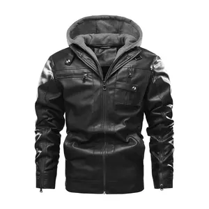 Chaqueta de cuero con capucha de alta calidad Diseño largo con estilo personalizado Tela MOQ baja Nueva versión - Product Image 1