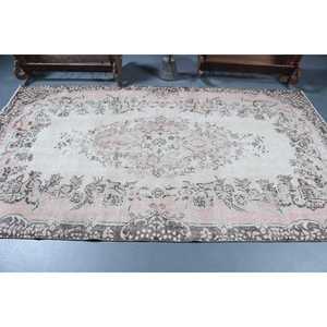 Tapis turc, grand tapis vintage 5,4x9,2 pieds, tapis rayé blanc et marron - Product Image 3