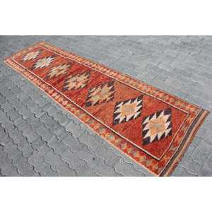 2.7x10 ft Turkish Rug, Vintage <b>Runner</b> Rug, <b>Red</b> Brown Patchwork Rug - Product Image 2