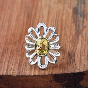 925 Sterling Silver Citrine Fleur Anneau pour Femmes Élégant Boho Ovale Pierre Incrustation À La Mode Déclaration Anneau Cadeau pour Elle - Product Image 2