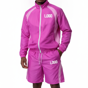 Conjunto de Chaqueta y Pantalones Cortos de Nailon Rosa Ligero, Estilo Veraniego, Ropa Deportiva Cómoda, Diseño con Paneles, Cortavientos, OEM - Product Image 1