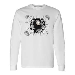 T-shirt promotionnel à manches longues avec motif explosion de billes de billard 8 ball sur la poitrine - Product Image 1