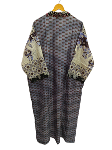 Robe de mariée Robe en soie légère pour femme Robe longue de nuit, Kimono Sari en soie recyclée vintage indienne à imprimé floral, - Product Image 5