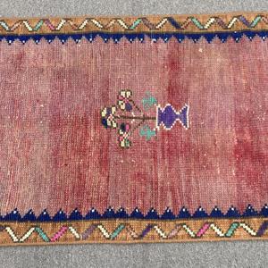 พรมตุรกีวินเทจ ขนาด 1.9x4.9 ฟุต (58x148 ซม.) พรมขนสัตว์ลายตารางสีแดง - Product Image 3