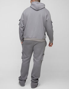 Venta al por mayor de calidad superior personalizado bordado Logo entrenamiento Jogging chándales para hombres 100% algodón Cargo pantalones de chándal y sudaderas con capucha conjunto - Product Image 2