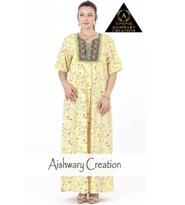 Vestido Kaftán de Algodón para Mujer, Estampado Floral, Estilo Étnico, Corte Holgado, con Cuello Bordado, Venta al Por Mayor - Product Image 2