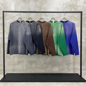 Logotipo personalizado Nueva moda corbata teñida gradiente mono lavado camisetas ropa vintage retro sol se desvaneció Camiseta de manga larga de gran tamaño - Product Image 2