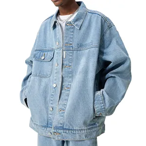 Custom Zuur Gewassen Rits Up Oversized Handgeschilderde Mannen Distressed Denim Jean Jasje