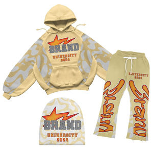 Vêtements de sport unisexes 2 pièces personnalisés Vêtements de sport d'hiver lourds Survêtements d'hiver Bonnets à capuche avec design en fondu avec soleil sérigraphiés Logo grande taille - Product Image 5